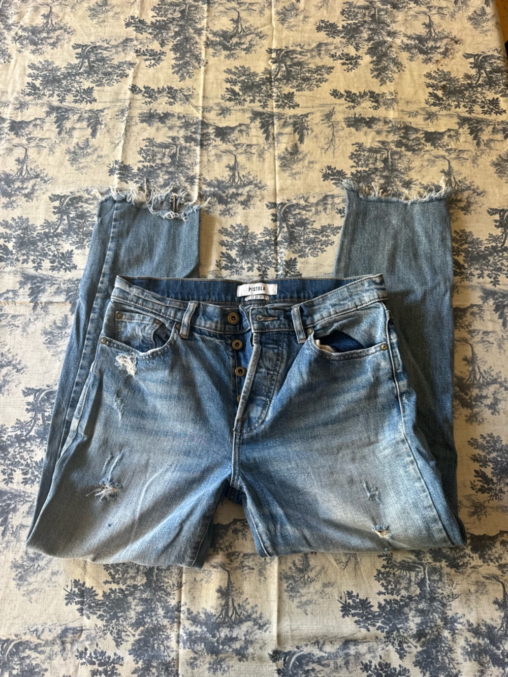 pistola Distressed Light Blue Cropped Jeans